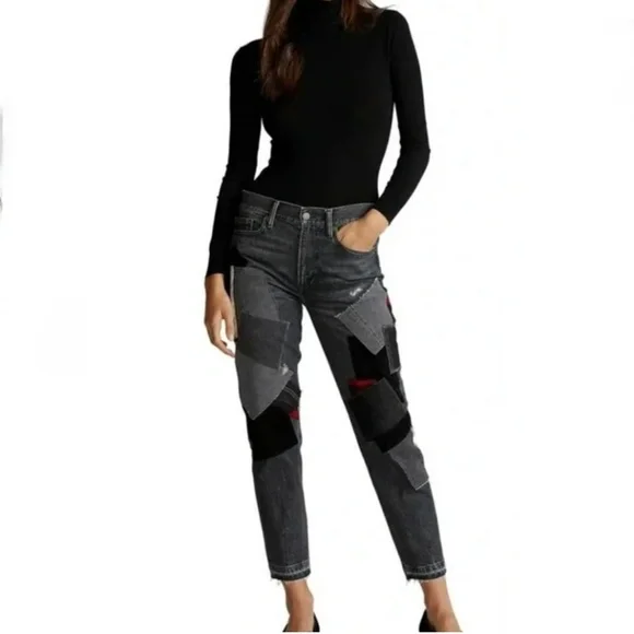 Polo By Ralph Lauren Avery Boyfriend Patchwork Jeans Size 27 in Worn Black